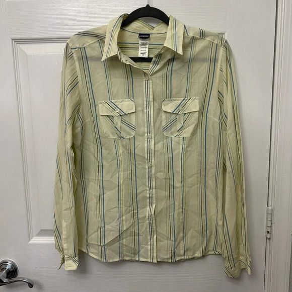 ! Patagonia Women's top blouse organic cotton striped button down, size … - Picture 1 of 5